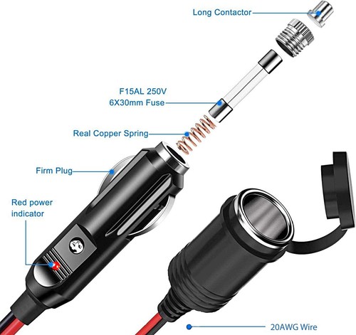 Thlevel 4 Metri Cavo di Prolunga 20AWG Presa Accendisigari Adattatore 12V Spi... - Zdjęcie 3 z 7