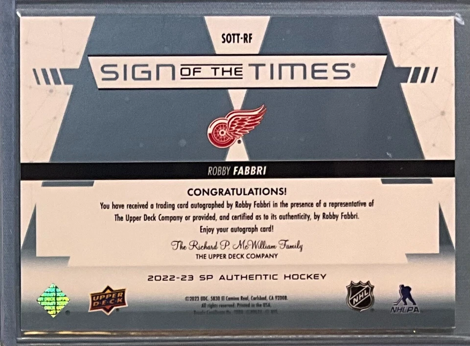 2022-23 SP Authentic Hockey #SOTT-RF Robby Fabbri Sign of the Times Auto - Image 3 of 3