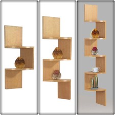2, 3, & 5 Tier Wall Mount Zig Zag Corner Shelf Rustic Wood Floating Shelves Book