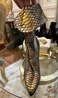 Casadei Python  Ankle Stiletto Metallic  Leather Boot