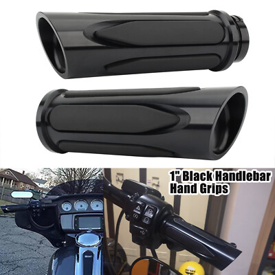 Black CNC 1'' Handlebar Hand Grips For Harley Touring Road King Softail Dyna 883