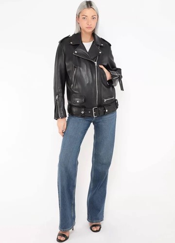 Acne Studios Women's Mock Core Leather Moto Biker Jacket approx S