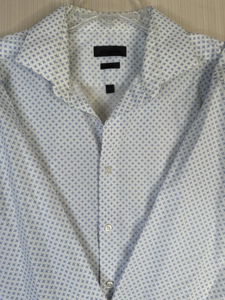 Camisa de vestir para hombre talla 17 32/33 Calvin Klein calce ajustado blanca de algodón refinado Foto 4 de 4