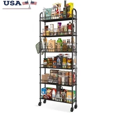 6 Tier Slim Storage Cart W/ Wheels Metal Utility Organizer Tight Spaces New