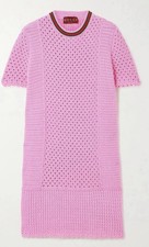 GUCCI 2025 WEBBING-TRIMMED OPEN-KNIT COTTON-BLEND MINI DRESS SIZE M MEDIUM