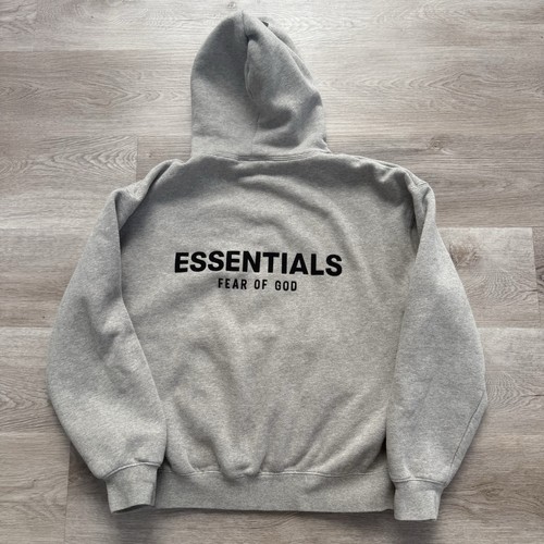Fear of God Essentials grau schwarz schwerer Fleece Hoodie Pullover Logo Herren Large - Bild 1 von 14