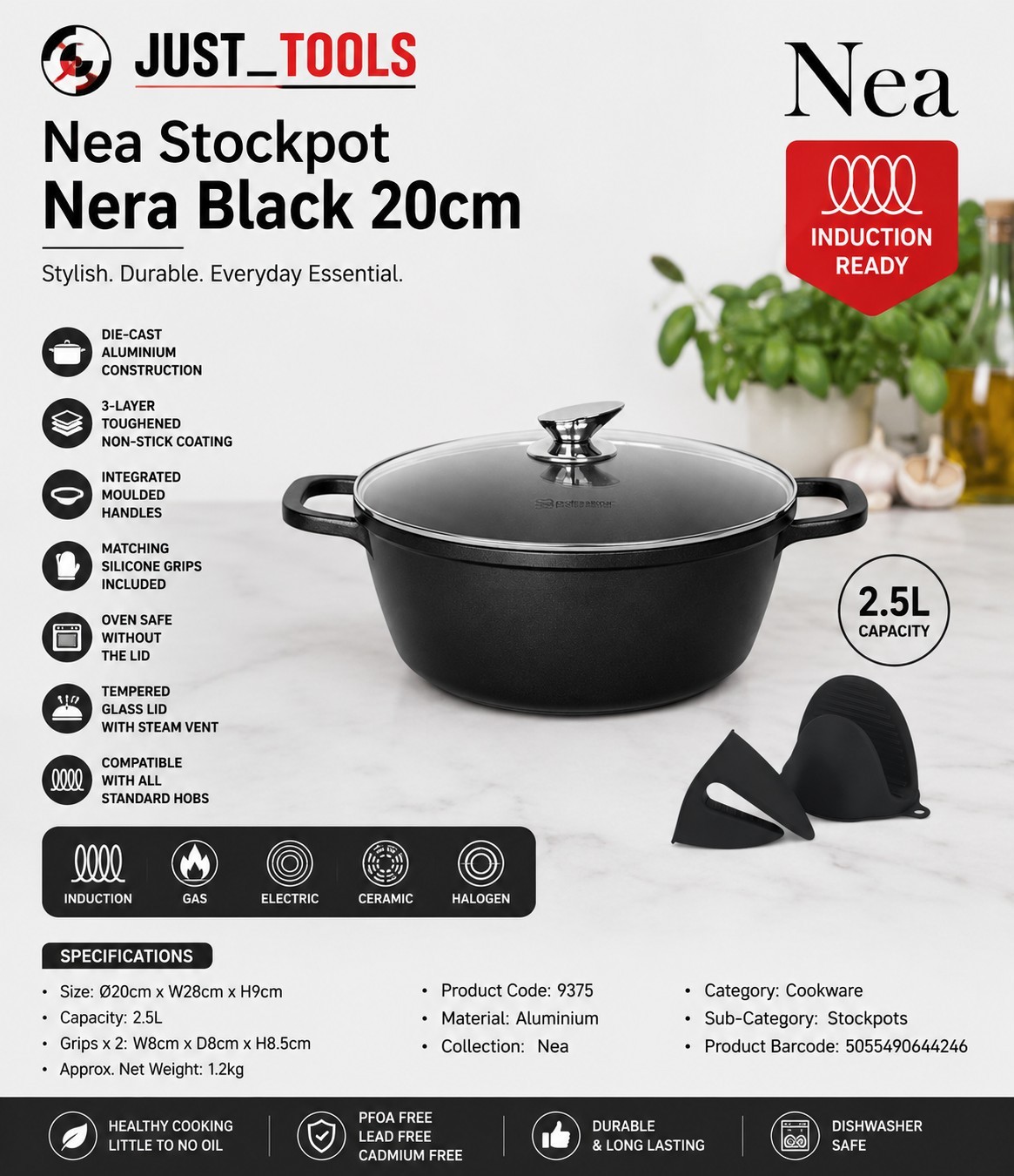 SQ Professional NEA Die-Cast Aluminium 20CM, Non-Stick Induction Stockpot NERA - Image 2
