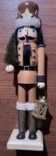 Vintage Wooden Christmas Male Nutcracker with Lantern & Pine Tree 15"