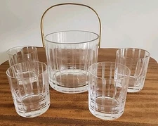 Christian Dior Crystal Glass Clear Ice Bucket w/ 4 Scotch Crystal Cups 