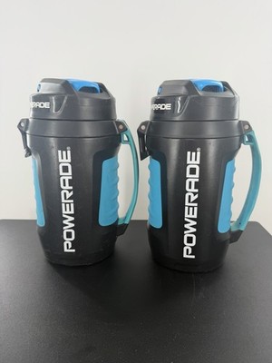 2x Powerade 2L Water Jug Thermos Blue Black AutoSpout Lock Handle Tie Hook 64Oz