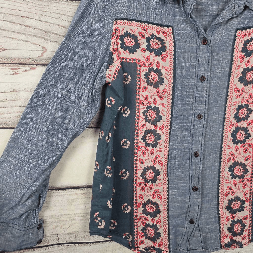 Free People L Boho Patchwork Button Down Shirt - image 2