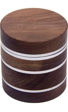 2.5'' 4 Piece Walnut Solid Wood Metal Herbal Herb Spice Grinder Crusher Silver