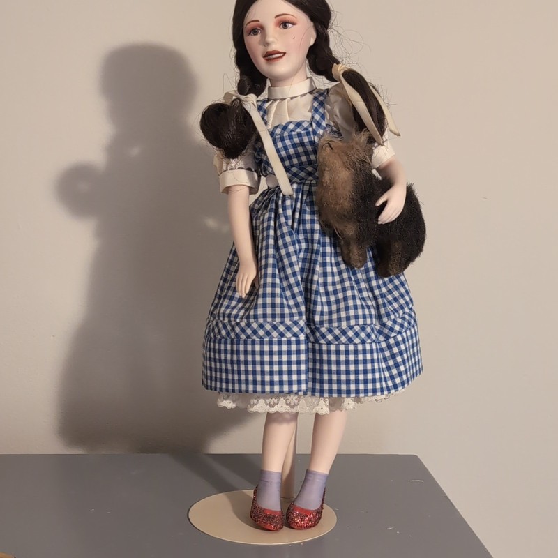 Dorothy Porcelain Doll The Wizard of Oz with Toto, Blue Gingham Dress, Red Shoes