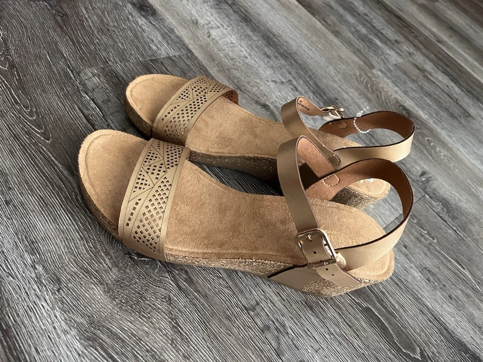 Annie Comfort 女式 11M 码金色黄色绑带楔形凉鞋 — 第 2/4 张图片