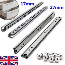 Image of 17mm / 27mm Wide Drawer Runners Ball Bearing Grooved Slides Draw Cabinet Rail UK