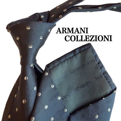 Armani Collezioni Navy White Dot Pattern Polka Tie -USED-