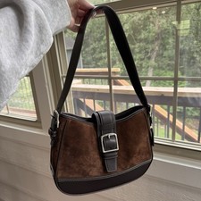 Coach Hampton Vintage Brown Suede Leather Shoulder Bag Buckle Strap Brand New