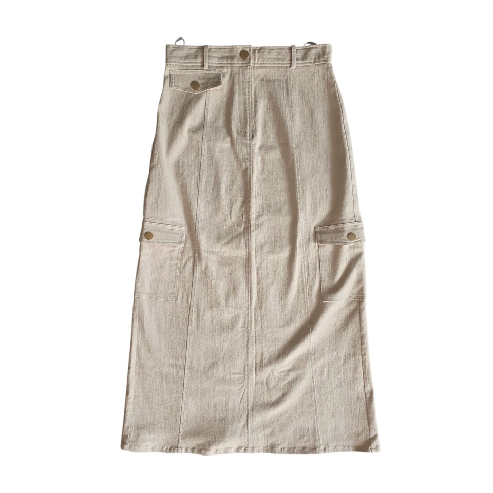 Sheike women's cargo maxi skirt size 14 beige cotton utility gorpcore classic