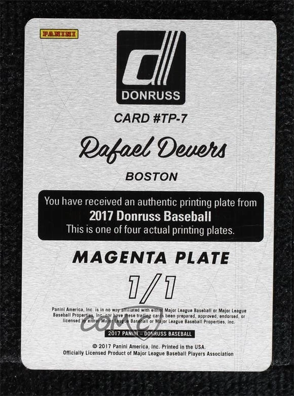 2017 Panini Donruss The Prospects Printing Plate Magenta 1/1 Rafael Devers 3fe - Image 2 of 3
