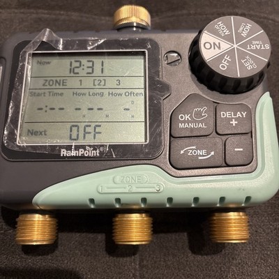 RAINPOINT 3 Zone Water Timer with Brass Inlet,  3 Zone Gray -  NEW Open Box