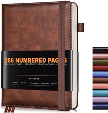 Lined Journal Notebook for Women Men, 256 Numbered Pages Hardcover Leather Journ