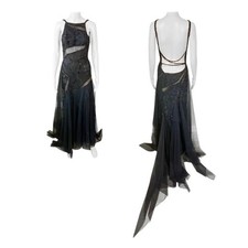 Gianni Versace Couture F/W 1999 Runway Embellished Sheer Cutout Black Gown Dress