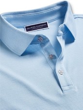 Charles Tyrwhitt Mens M Blue Short Sleeve Cotton Stretch Stripe Pique Polo Shirt