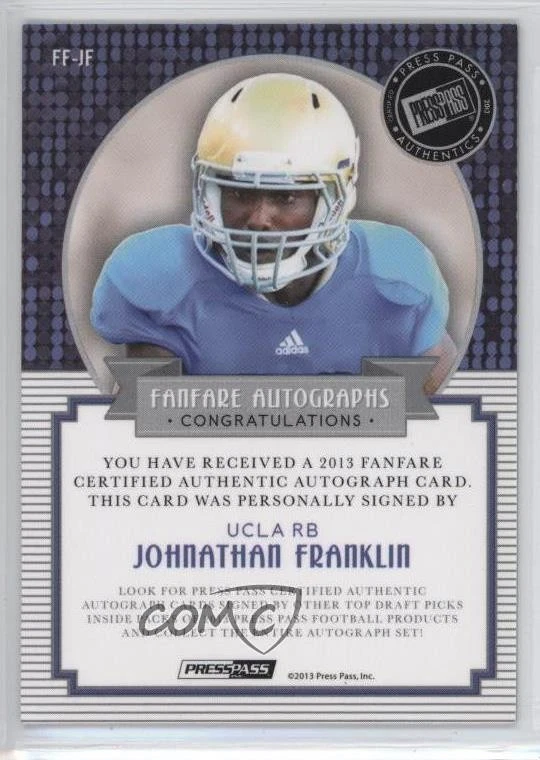 2013 Press Pass Fanfare Red /10 Johnathan Franklin #JF Rookie Auto RC - Image 2 of 2