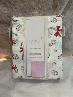 PAPYRUS Christmas Candy Cane FULL Sheet Set 100% Cotton 200 Thread Percale New
