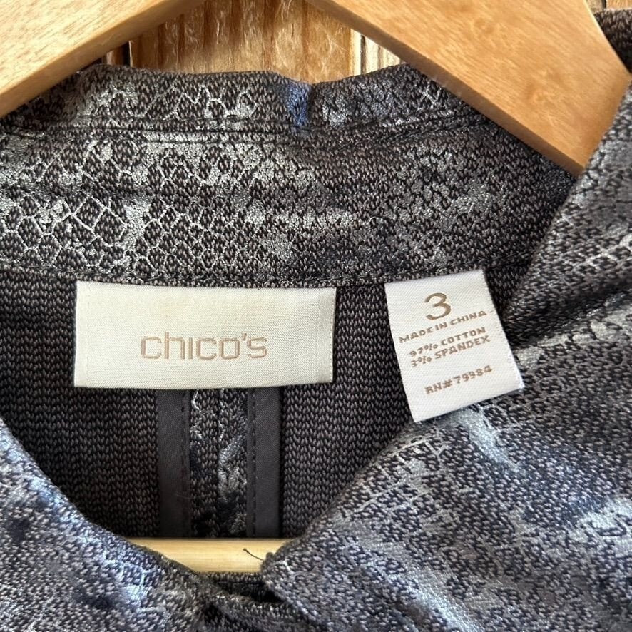 Chicos Button Front Jacket Coat Silver Gray Snake… - image 4