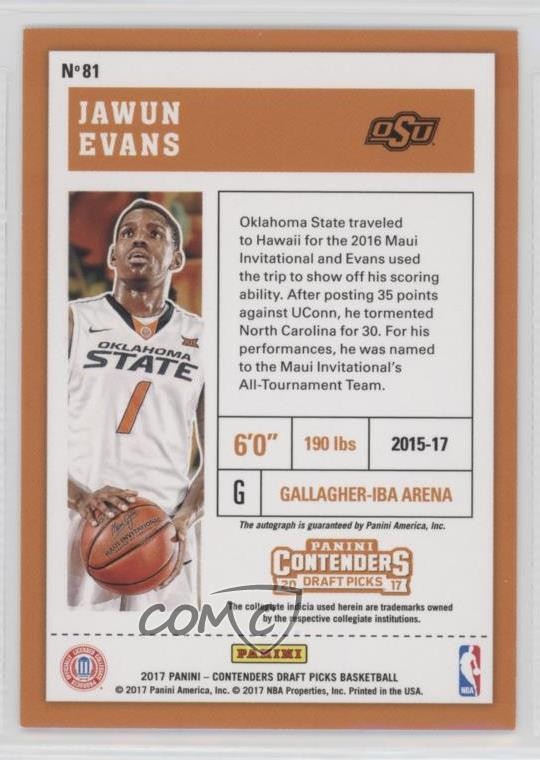 2017 Panini Contenders Draft Picks Ticket 18/99 Jawun Evans Rookie Auto RC 0c2