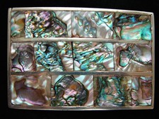 PB09143 VINTAGE 1970s  ABALONE SHELL  SOUTHWESTERN DESIGN ART BELT BUCKLE