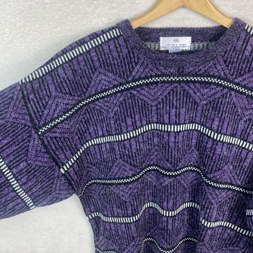 Vintage Grobstrick lila Opa Pullover Unisex Gr. XL Fuzzy Azteken Circola Moda - Bild 3 von 10