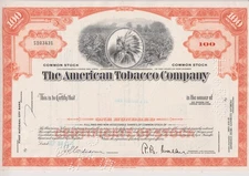 American Tobacco Company Stock Certificate Orange