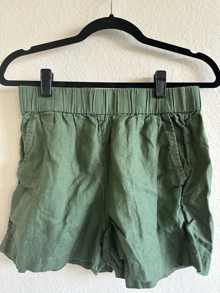 Pantalón Corto Mujer J.CREW Tropez Ligero Utilitario Verde Lino XS 100 % Lino Foto 2 de 4