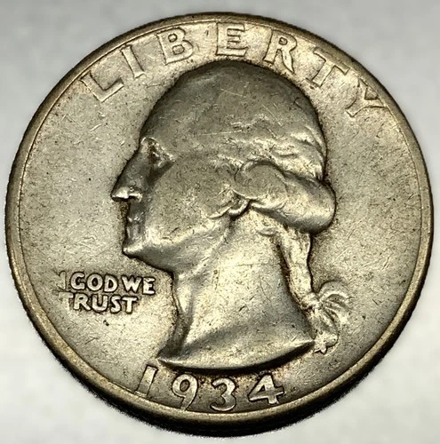 1934 D Washington 90% Silver Quarter Circulated Condition 25c US Coin - 3410