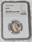 1934 D WASHINGTON 90% SILVER QUARTER DOLLAR NGC MS 62 MS62 DENVER MINT USA COIN