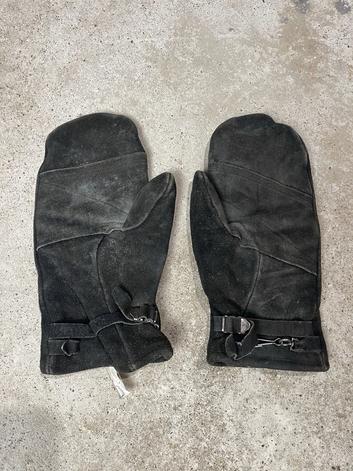 Mitones de cuero vintage años 40 50 para hombre grandes forrados de piel negro hebilla ajustador EE. UU. Foto 2 de 4
