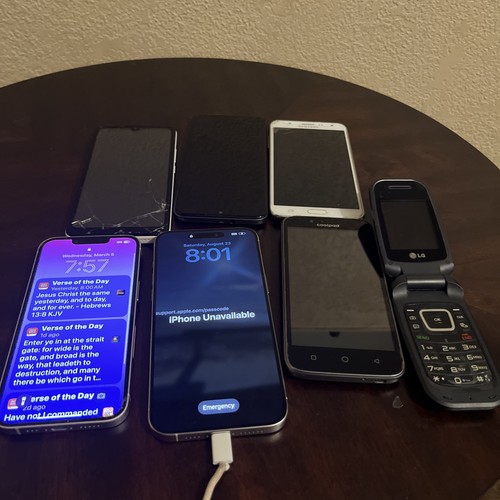 7 cell phones for parts iPhone 16 pro max and iPhone 15 android Samsung LG 