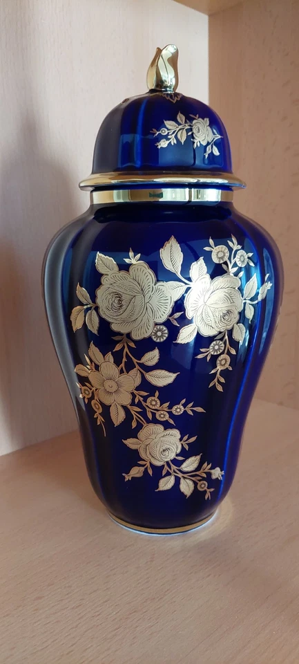 Wunsiedel kobaltblaue Deckelvase blau/gold, Höhe 28 cm, Vitrinenstück, wie neu - Bild 4 von 4