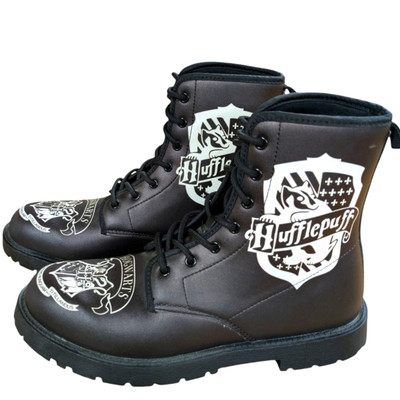 Harry Potter Hogwarts Hufflepuff Brown Vegan Leather Boots Size 10 W/7.5M