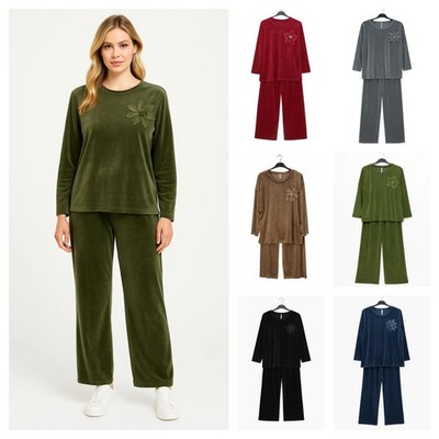 Luxus Italienisches Velour Lagenlook Langarm Lounge Co-Ord Set Bequem