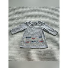 Tea Collection Fish Print Light Blue Ruffle Long Sleeve Tunic Top 6-9M