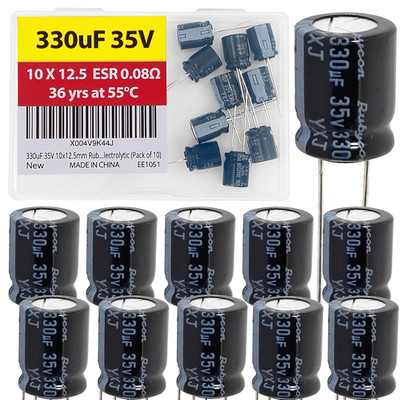 330Uf 35V 10X12.5Mm Rubycon Electrolytic Capacitor Low ESR 0.08Ω Long Life 36Yrs