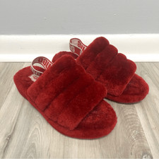 UGG Slippers Women s 7 Red Fluff Yeah Logo Slide Platform