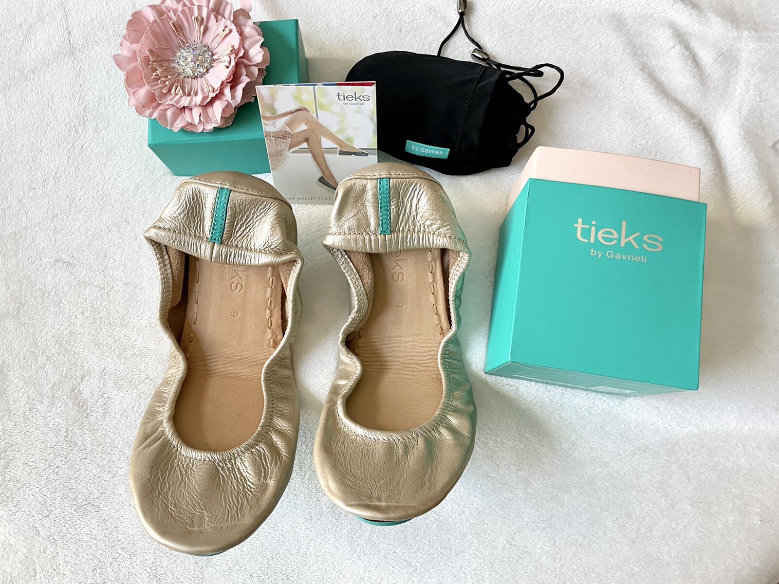 Tieks Champagne Gold Ltd Edition Ballet Flats Size 9 NIB With Orig. Bonus  Gifts | eBay
