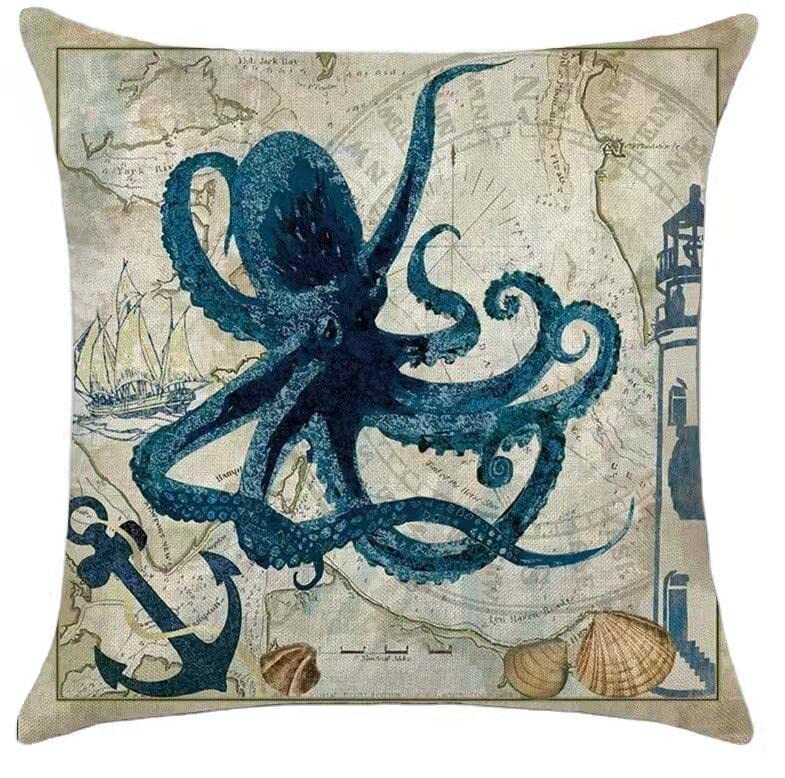 Mediterranean Nautical Outdoor Throw Pillow Covers 16x16 Inch Set Of 4 - Sea Turtle, Octopus, Whale, Seahorse - View #8
