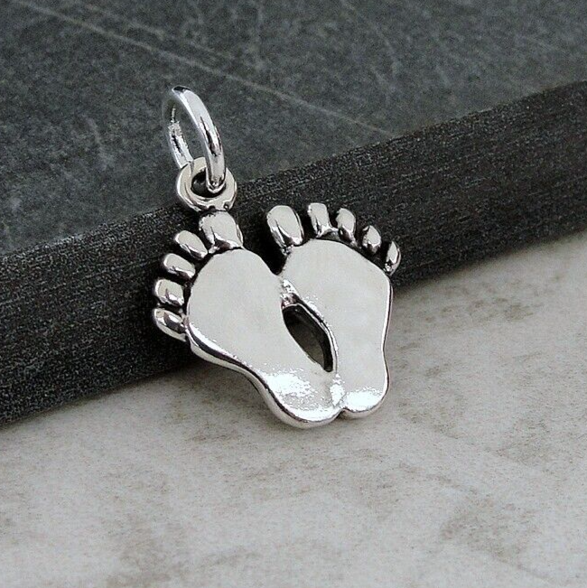 925 Sterling Silver Feet Charm Baby Footprints Charm Barefoot
