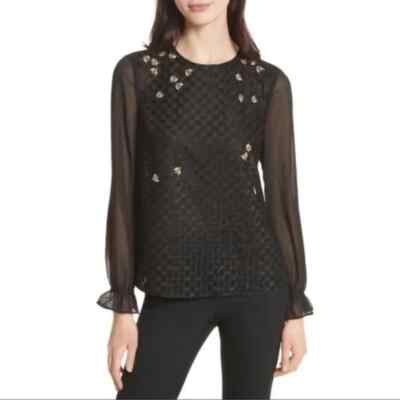 Ted Baker Lunaah Queen Bee Embellished Top Black $279 Ted Sz 2 US 6 Rear Keyhole