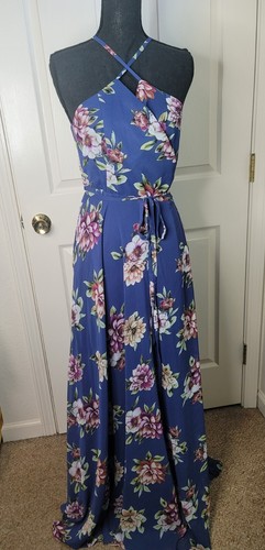 Lulus Size Xl Womens Blue Floral Wrap Long Dress - Picture 4 of 12